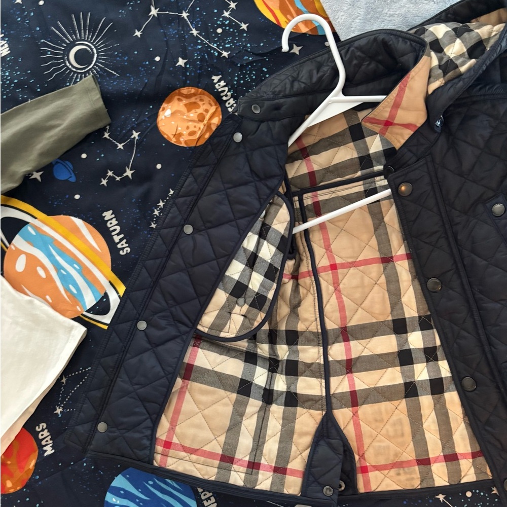 Burberry Black Quilted Jacket with Plaid Interior